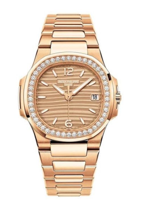 Patek Philippe Nautilus Quartz Diamond Ladies Watch 18k Rose Gold 32mm 7010/1R-012