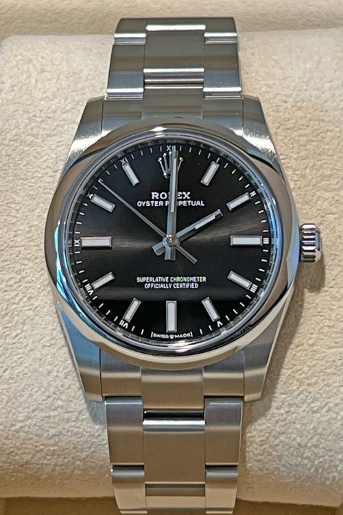 Rolex LADIES Oyster Perpetual 34mm Black Dial 124200-0002