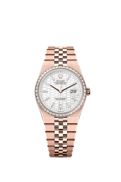 Rolex Land-Dweller 36 18k Everose Gold and Diamonds Intense white dial Flat Jubilee 127285tbr-0002