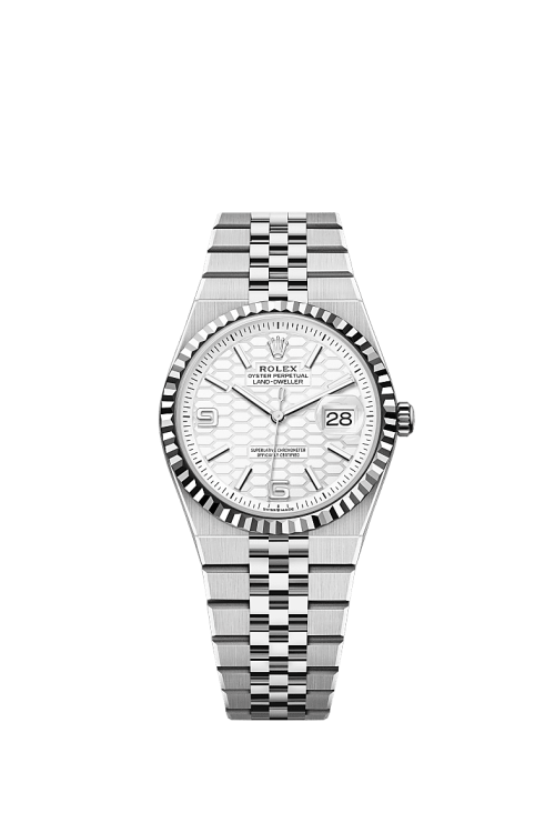 Rolex Land-Dweller 36 Oystersteel and 18k White Gold Intense white dial Fluted Flat Jubilee 127234-0001