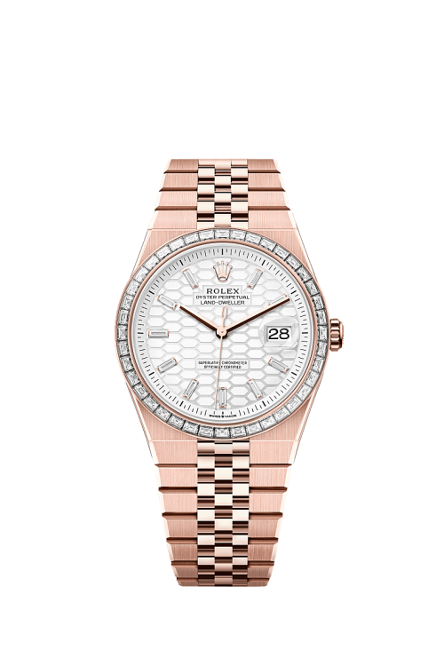 Rolex Land-Dweller 40 18k Everose Gold and Diamonds Intense white dial Flat Jubilee 127385tbr-0003