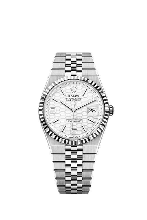 Rolex Land-Dweller 40 Oystersteel and 18k White Gold Intense white dial Fluted Flat Jubilee 127334-0001