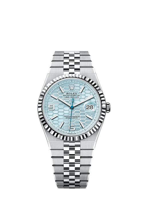 Rolex Land-Dweller 40 Platinum Ice blue dial Fluted Flat Jubilee 127336-0001