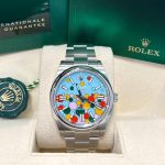 Rolex Oyster Perpetual 41 Oystersteel 41mm Turquoise Celebration Motif Dial Ref 124300-0008 124300-0008-3.jpg