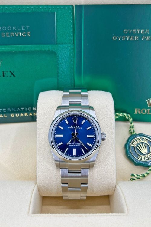 Rolex Oyster Perpetual No Date Stainless Steel 34mm Bright blue Oyster 124200-0003