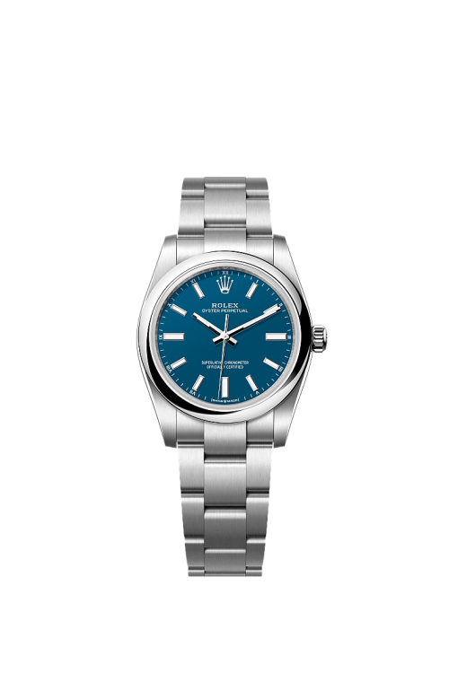 Rolex Oyster Perpetual Oystersteel 34mm Blue dial Domed Oyster 124200-0011
