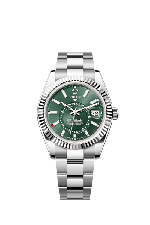 Rolex Sky-Dweller 42mm Oystersteel and 18k White Gold Green Oyster 336934-0001